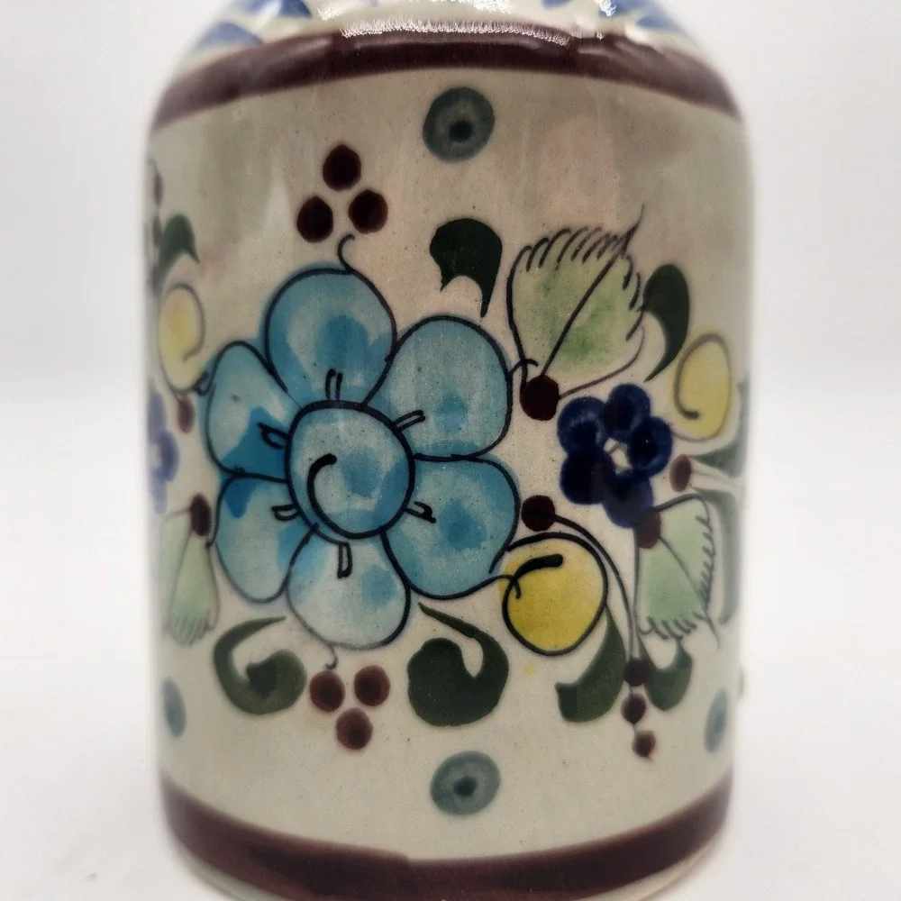 Vintage‎ Tonala Mexico Hand Made Hand Painted Ceramic Jug Folk Art Floral Design